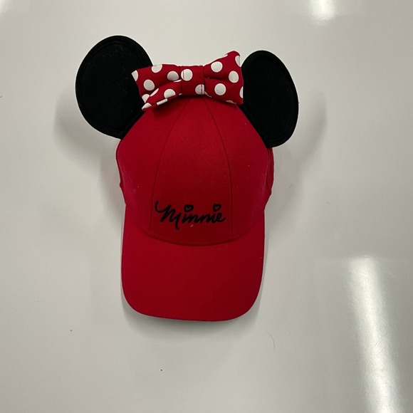 Red Minnie "Embroidery" Mouse Disney Cap/Hat  Signature Ears & Bow hook & loop - Picture 1 of 6